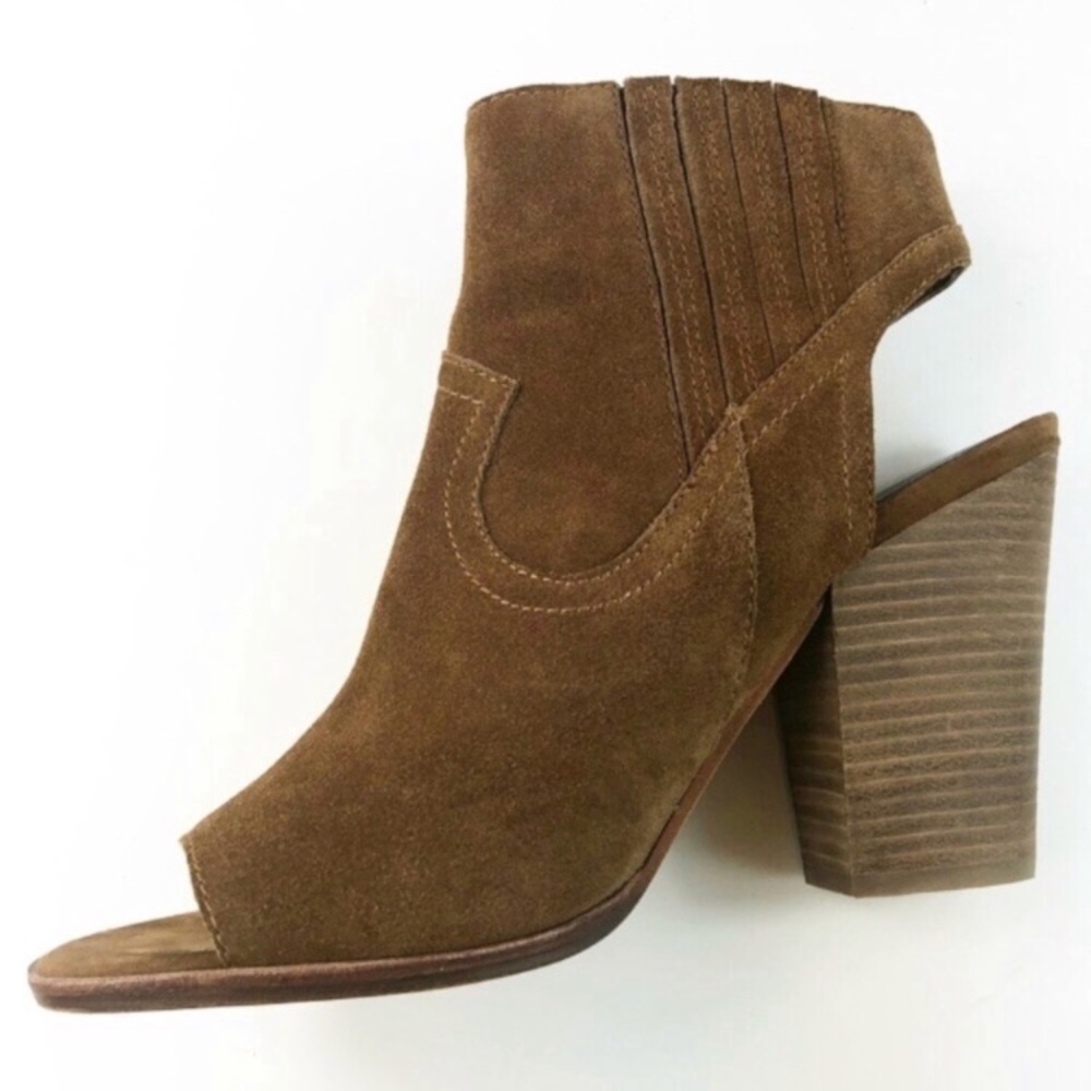 Dolce Vita Brown Leather Suede Booties Peep Toe - Picture 6 of 6